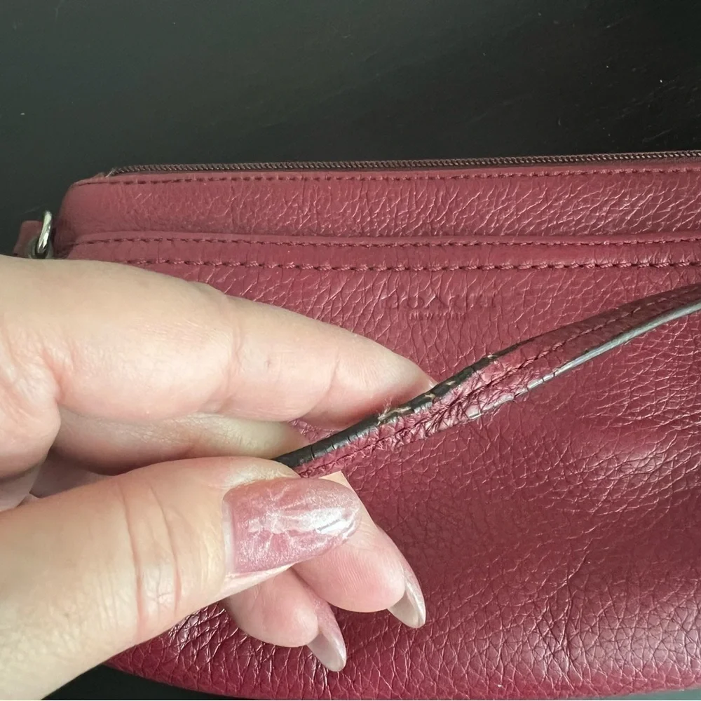Coach Leather wristlet, dark red 8”x4.5”